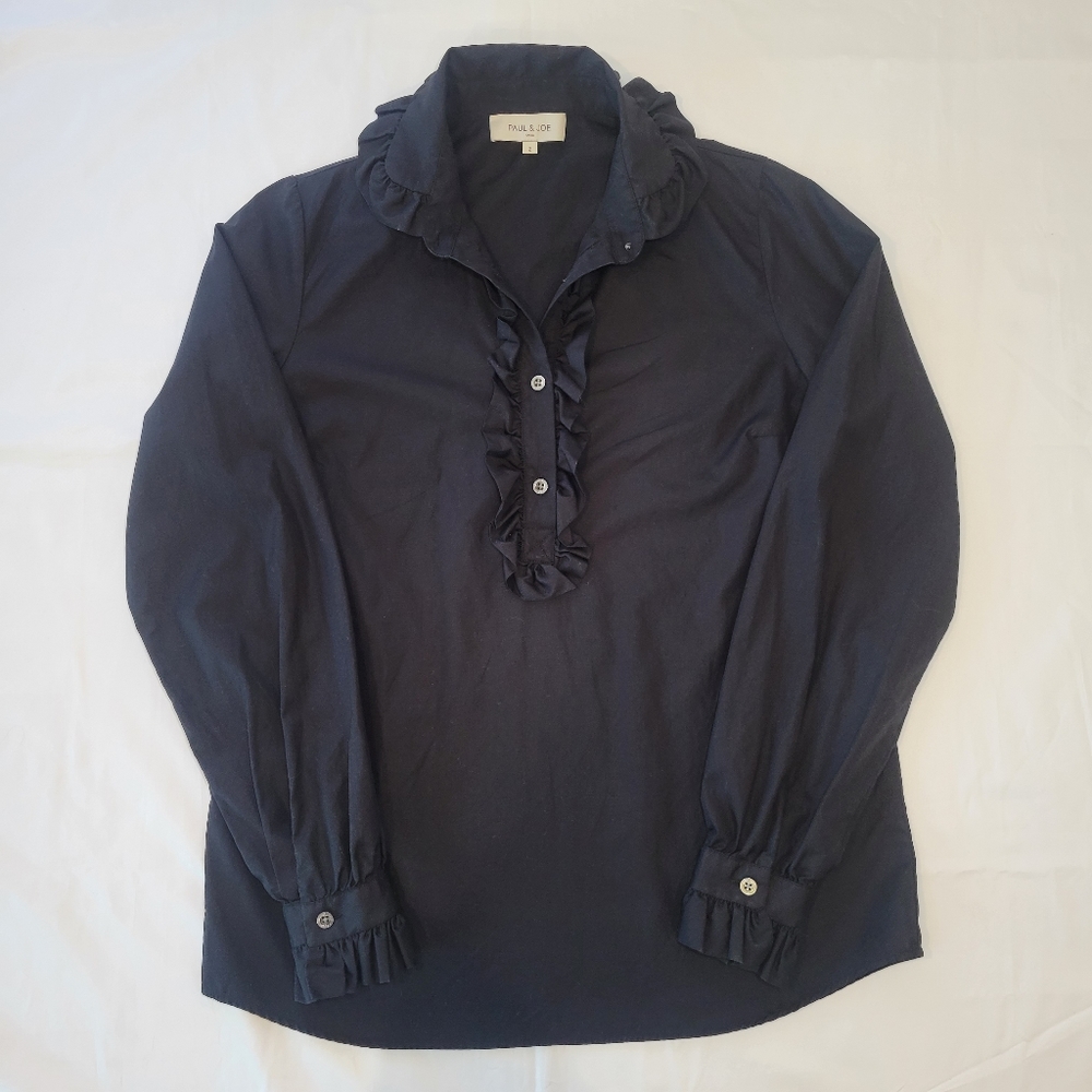 Paul & Joe Paris Long-Sleeve Ruffled Collar Popover Blouse Top Size M